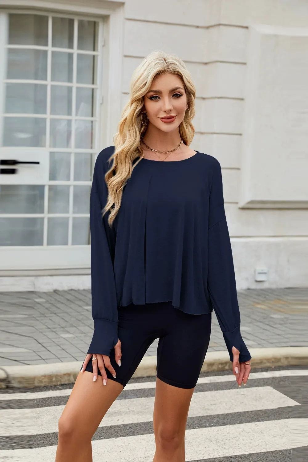 Backless Round Neck Long Sleeve T-Shirt, image 7