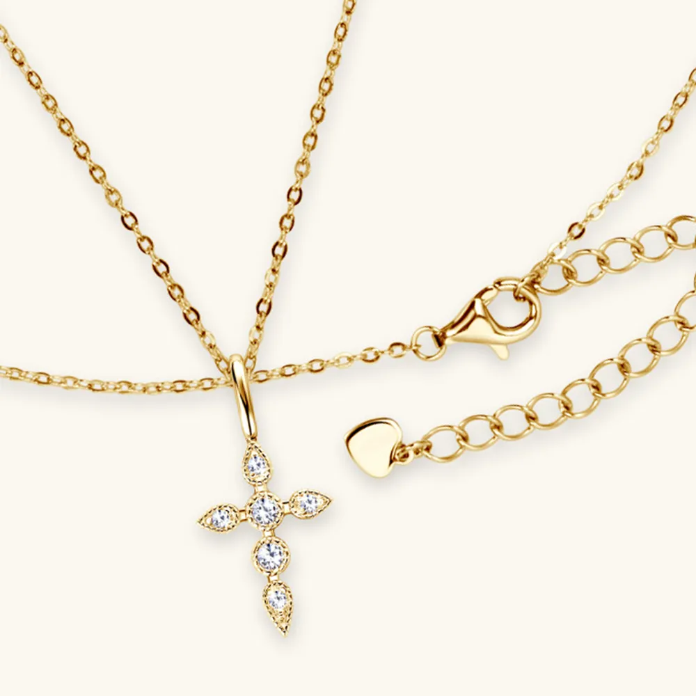 925 Sterling Silver Moissanite Cross Pendant Necklace, image 3