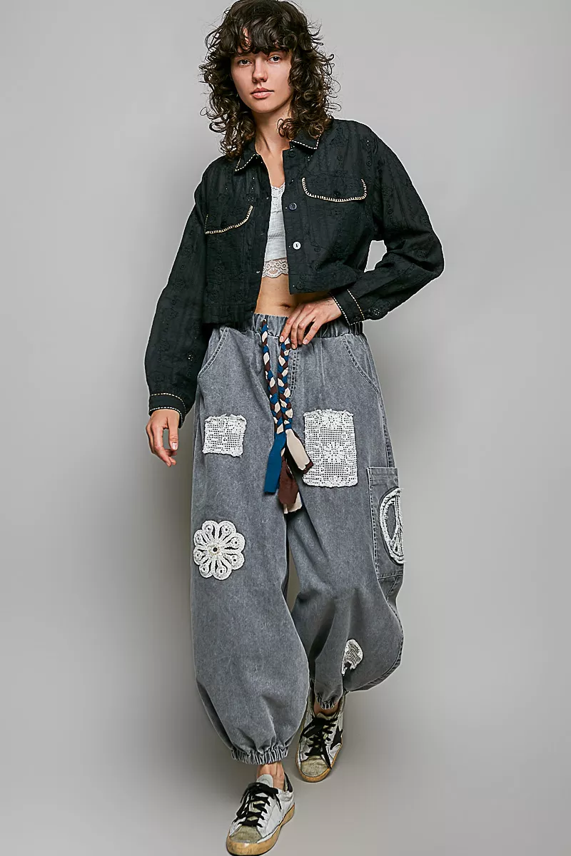 POL Cropped Button-Front Eyelet Cotton Jacket, image 7