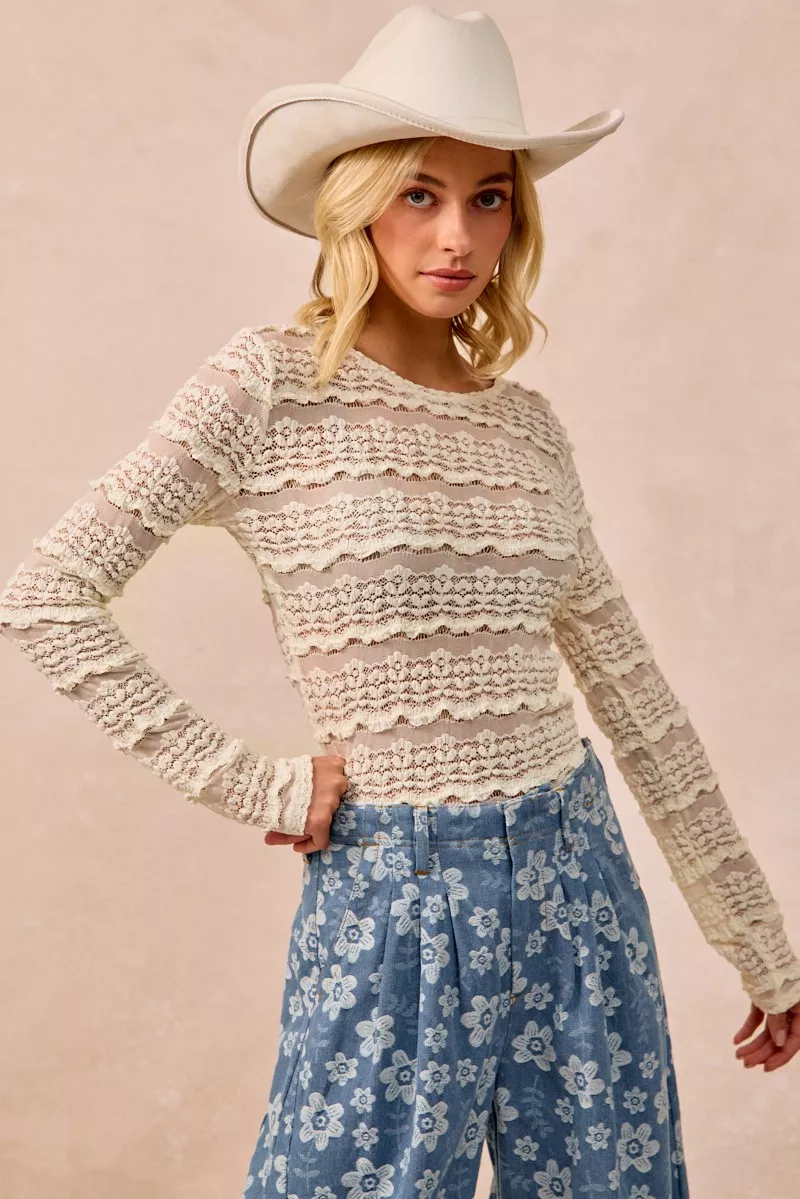 Ruffles Detail Flower Lace Top, image 4