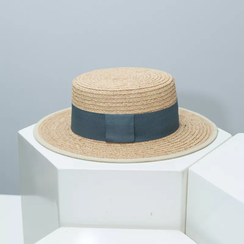 Straw Boater Hat with Contrast Band, image 2