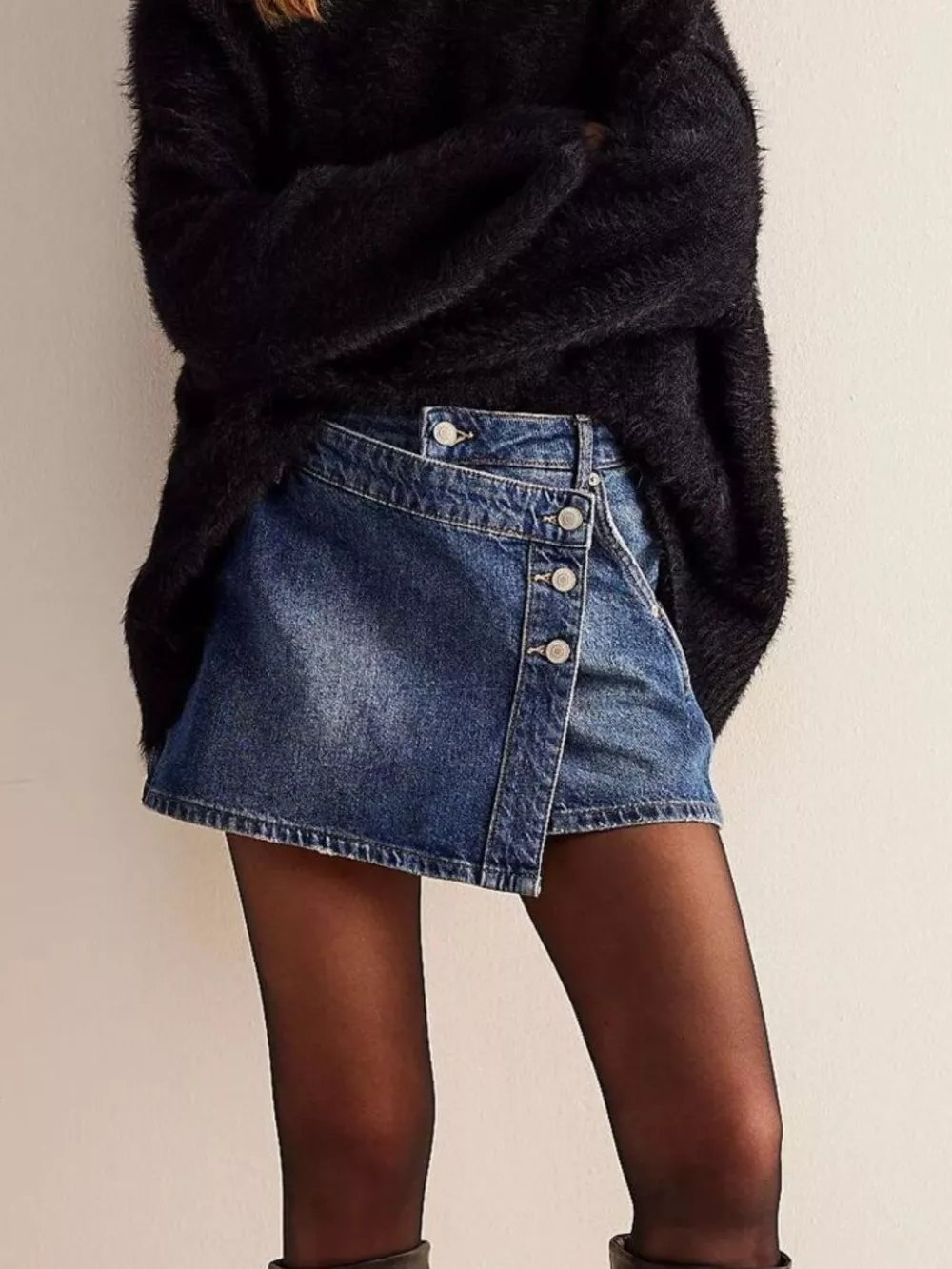 Asymmetrical Button-Front Denim Skort, image 15