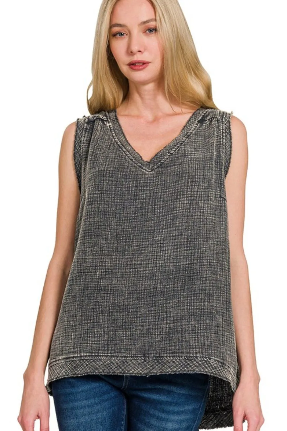 Double Gauze Raw Edge Acid Washed Tank