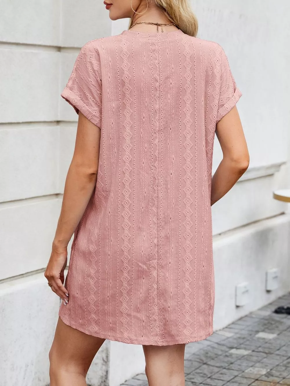 Eyelet Round Neck Casual Mini Dress, image 24