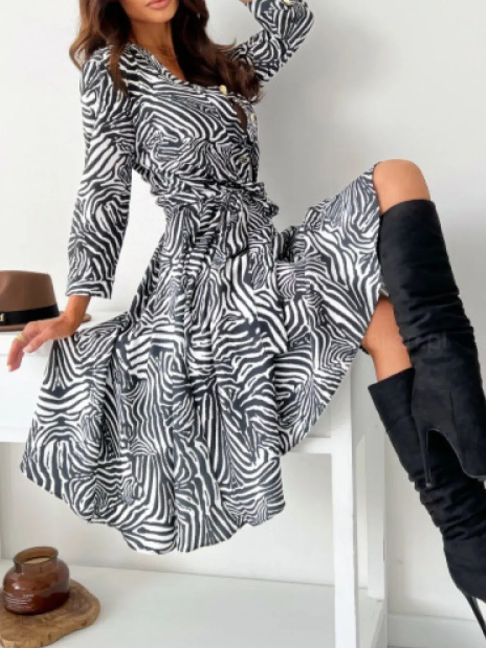Printed Tie Waist Midi Dress, image 20