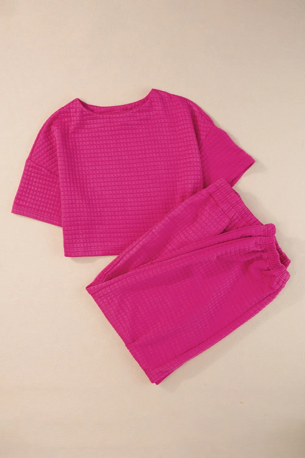Round Neck Short Sleeve Top and Elastic Waist Pants Set, image 7