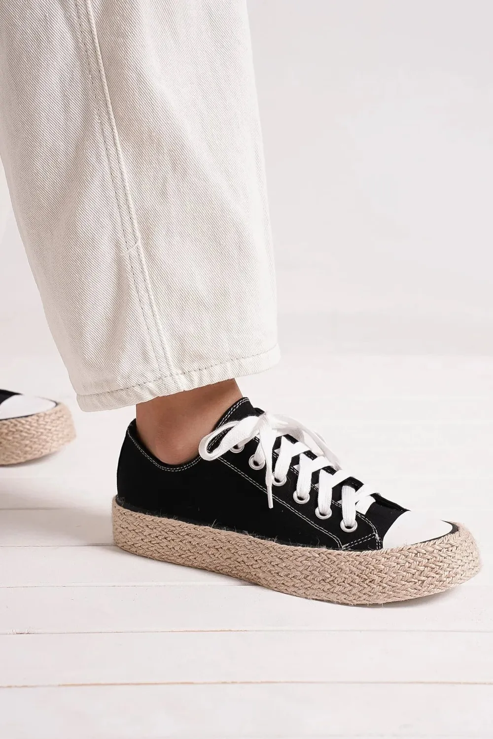 Lace Up Woven Espadrille Sole Sneakers, image 2