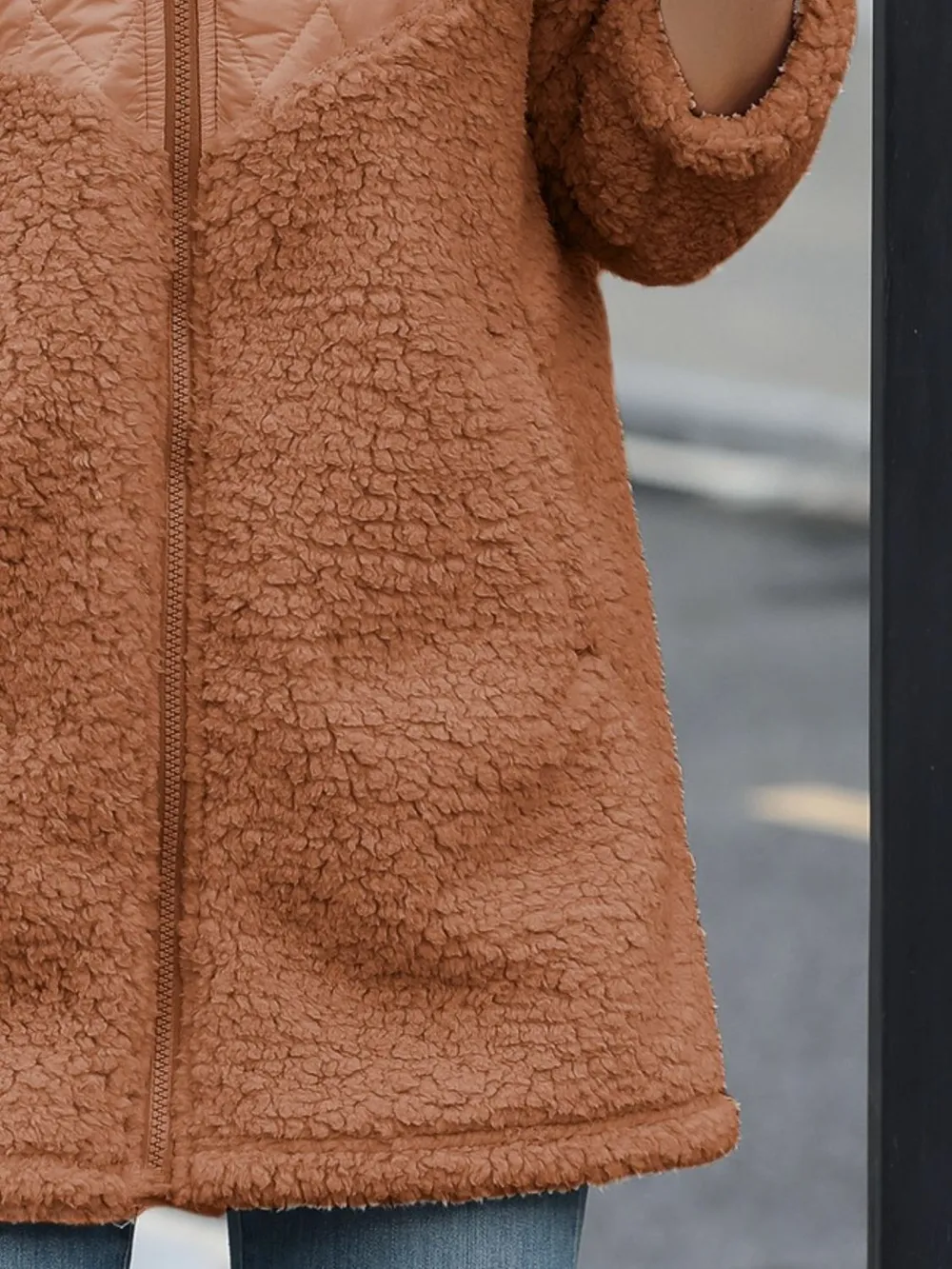 Fuzzy Zip Up Long Sleeve Hooded Jacket, image 8