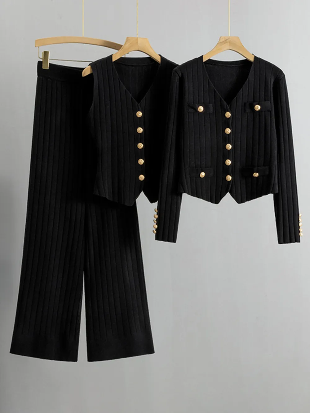 V-Neck Tank, Cardigan and Pants Three-Piece Sweater Set, image 8