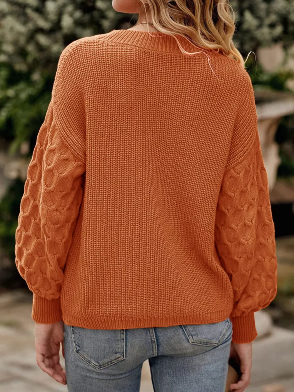 Textured Sleeve Round Neck Sweater, image 3