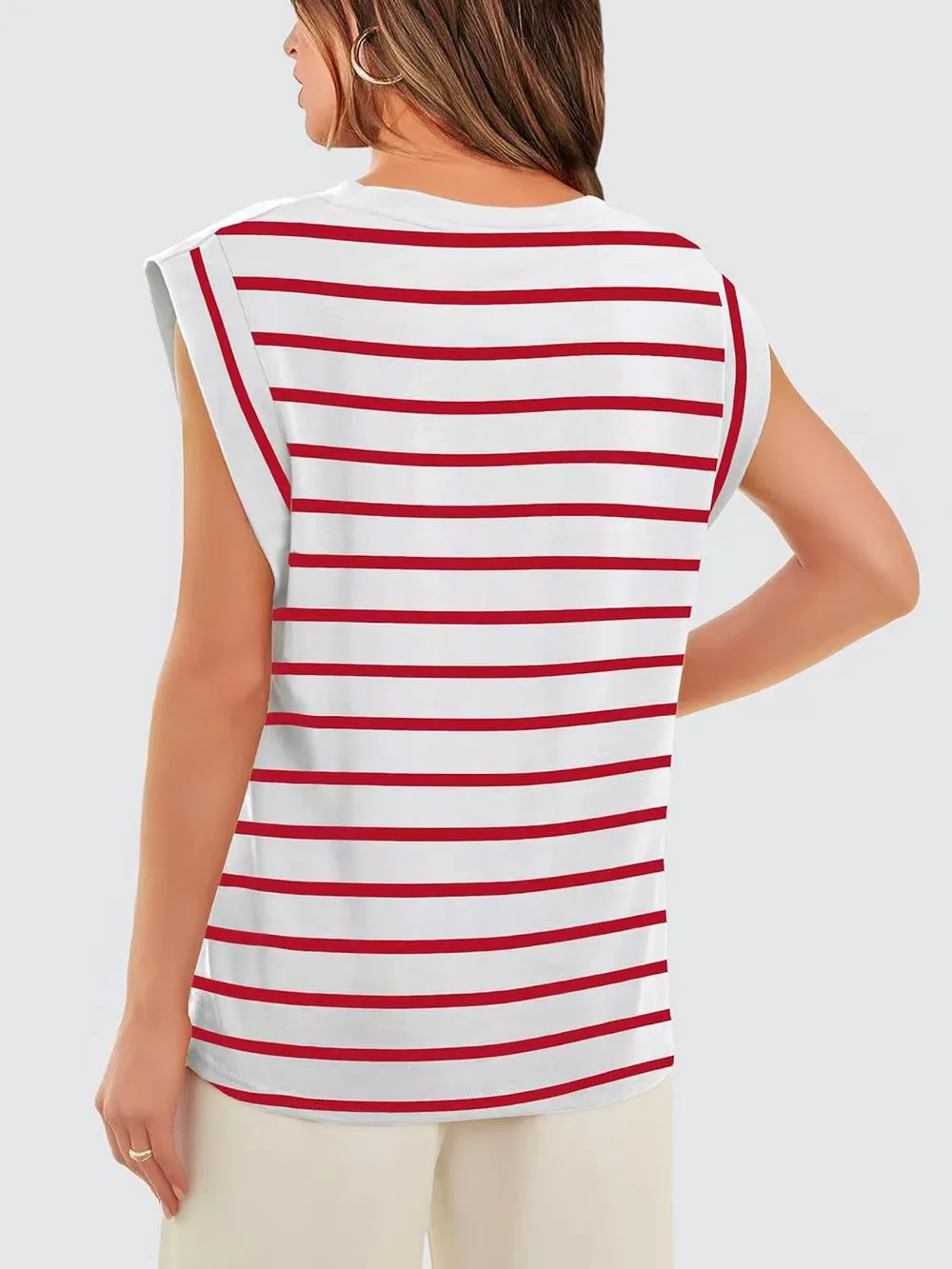 Striped Round Neck Cap Sleeve T-Shirt, image 12