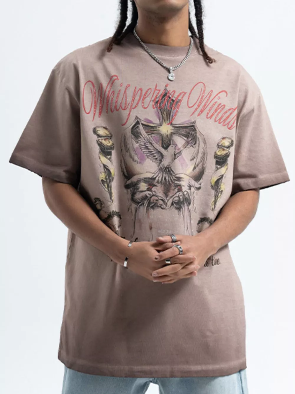 Men's Whispering Winds Graphic Vintage Round Neck T-Shirt, image 2