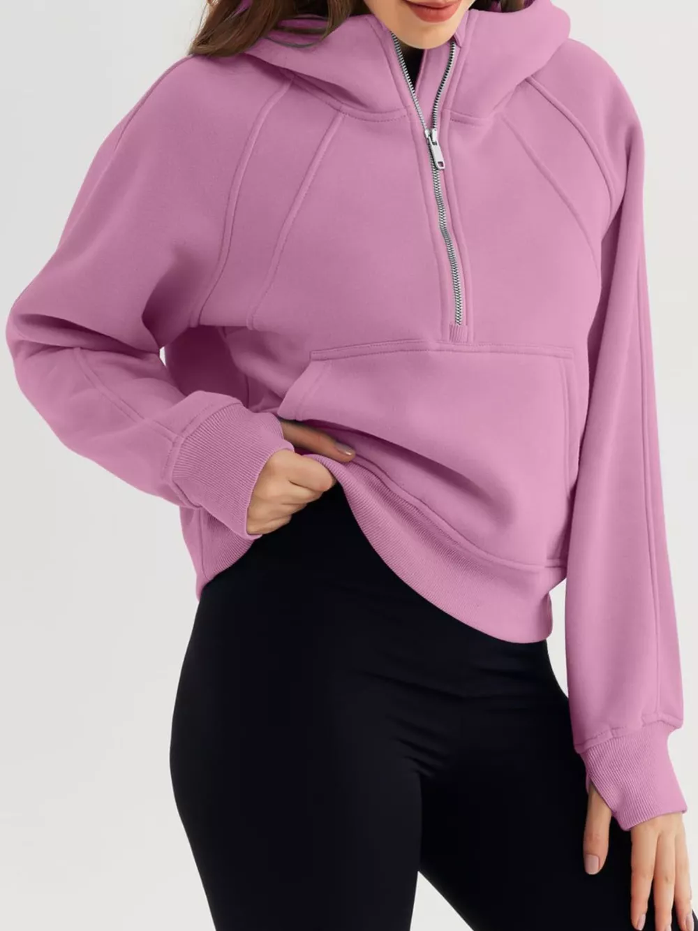 Half Zip Raglan Sleeve Hoodie, image 5