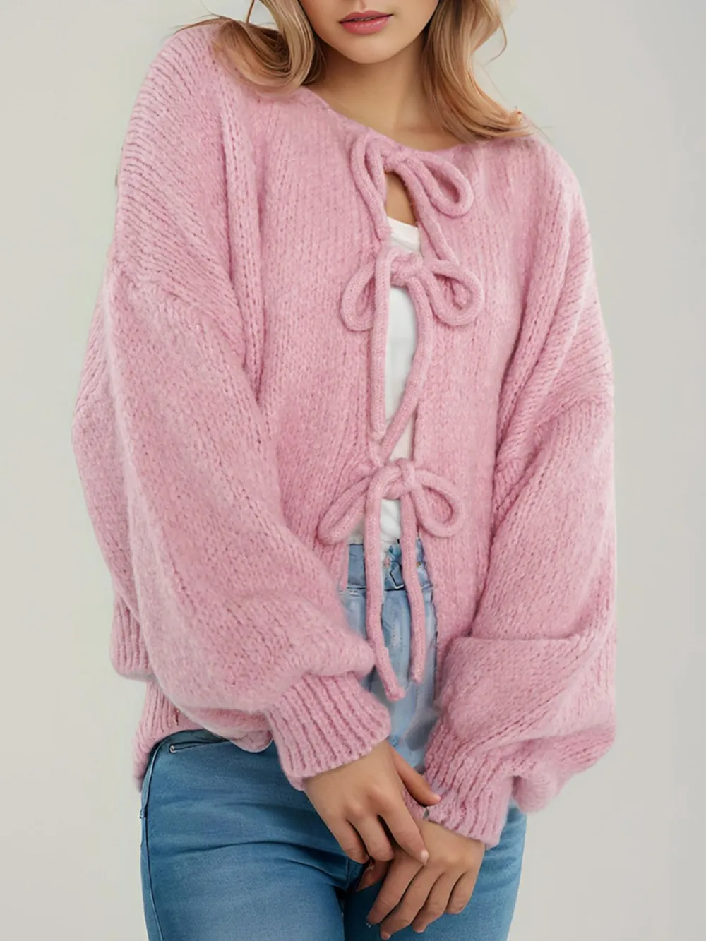 Cozy Bow-Tie Front Knit Cardigan, image 18