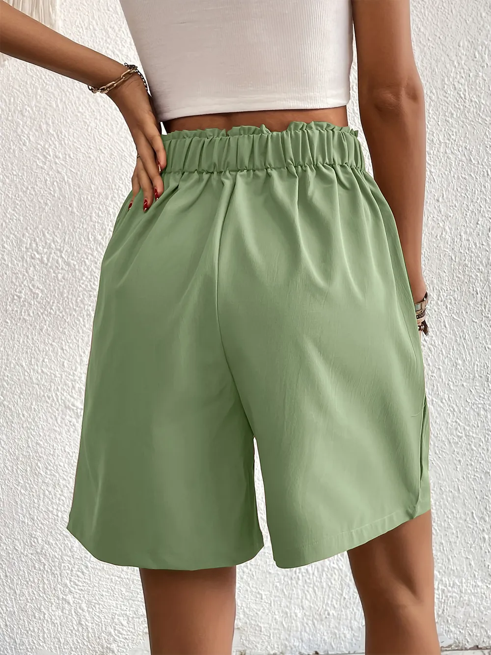 Pocketed Half Elastic Waist Shorts, image 22