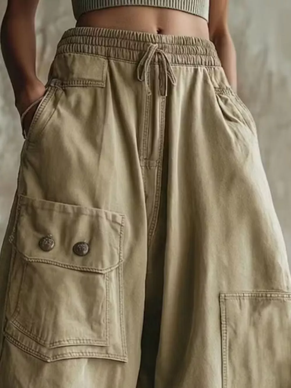 High-Waisted Cargo Wide-Leg Cropped Pants, image 8