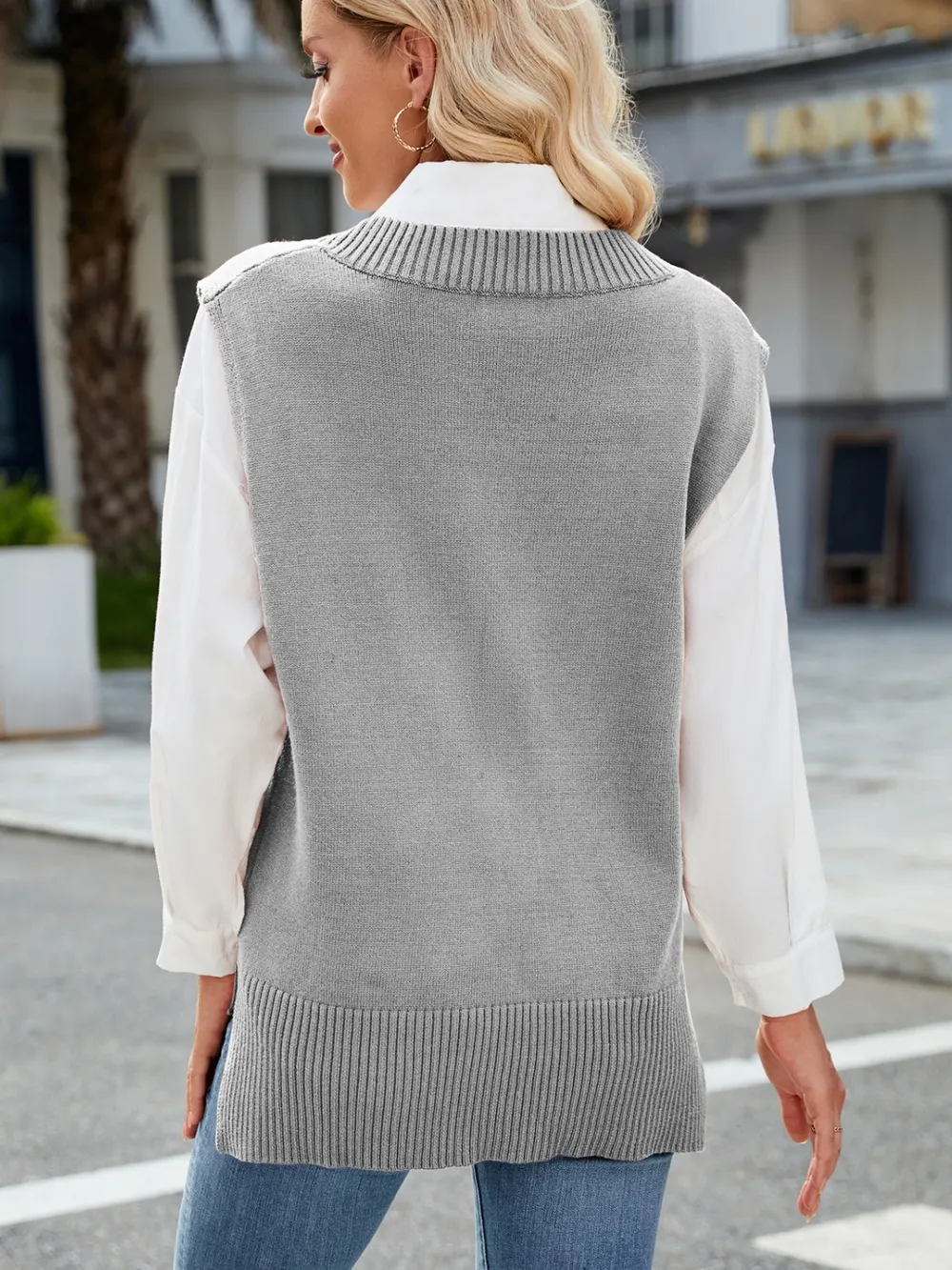 Side Slit V-Neck Sweater Vest, image 20