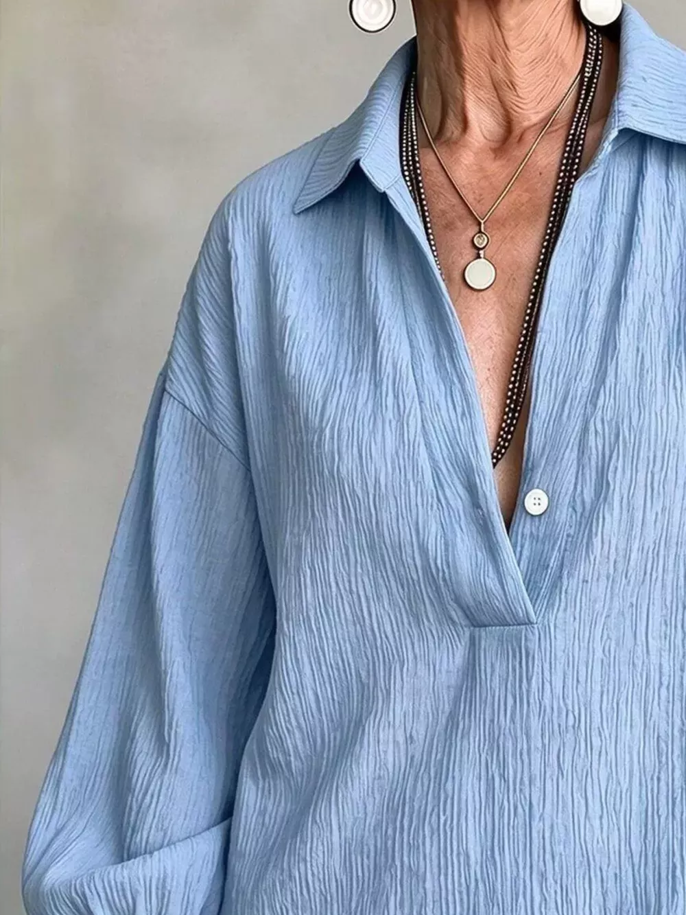 Full Size Textured Lantern Sleeves Blouse Plus Size, image 4