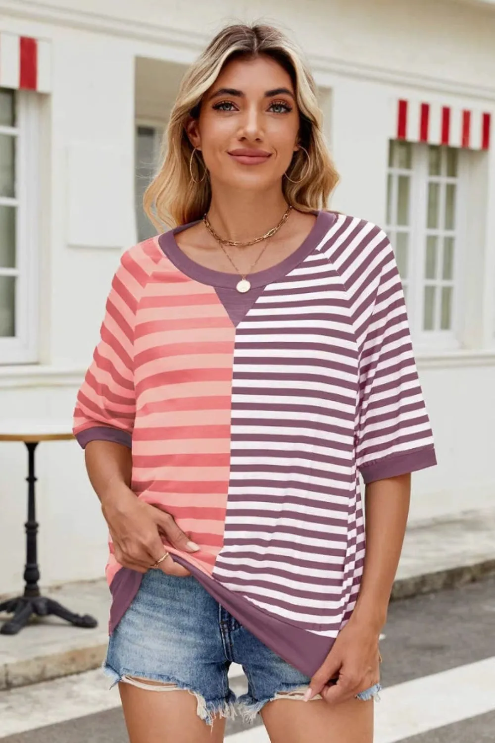 Striped Round Neck Half Sleeve T-Shirt, image 13