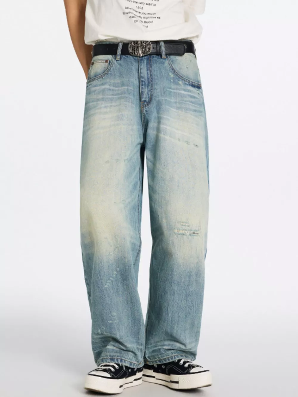 Men's Washed Wide Leg Jeans, image 2