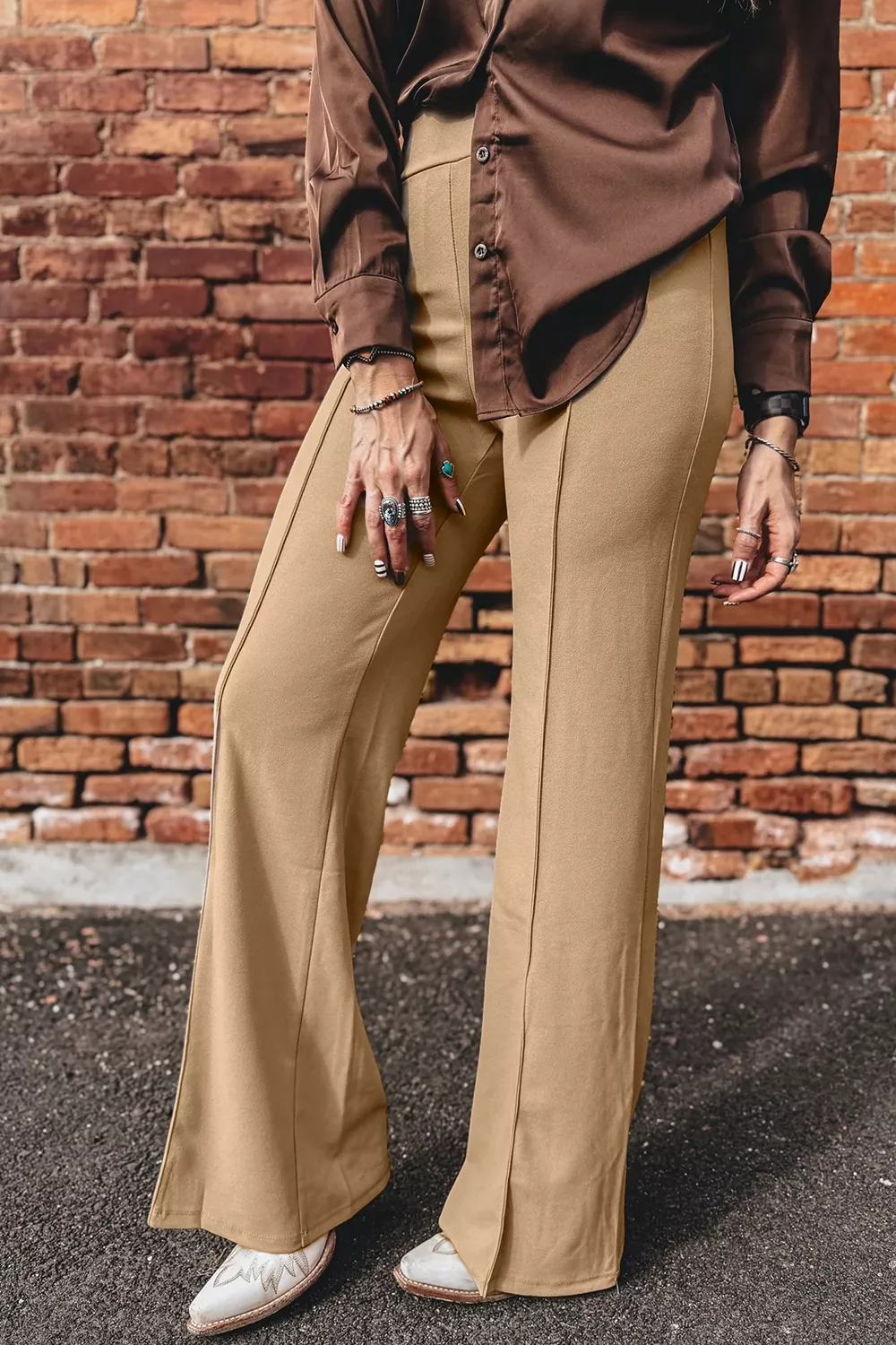 High Waist Full Length Regular Fit Pants, image 4
