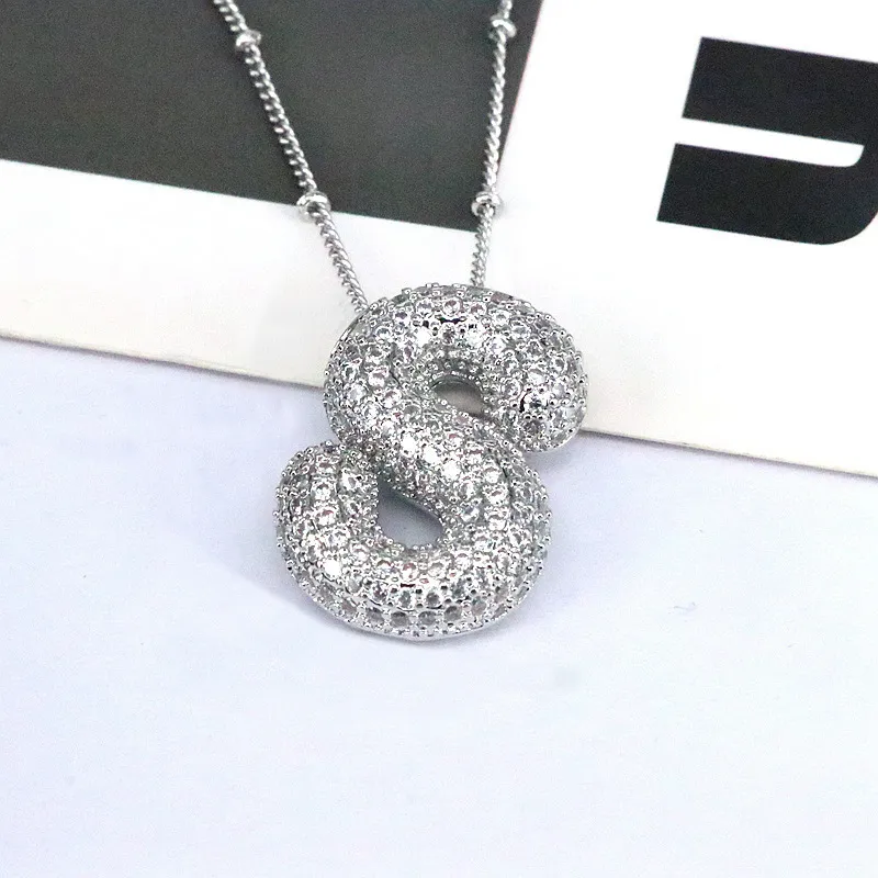Copper Inlaid Zircon Letter Pendant Necklace, image 8