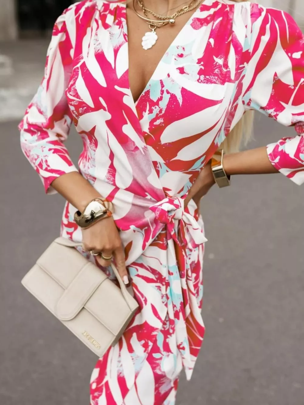Printed Surplice Long Sleeve Wrap Dress, image 9