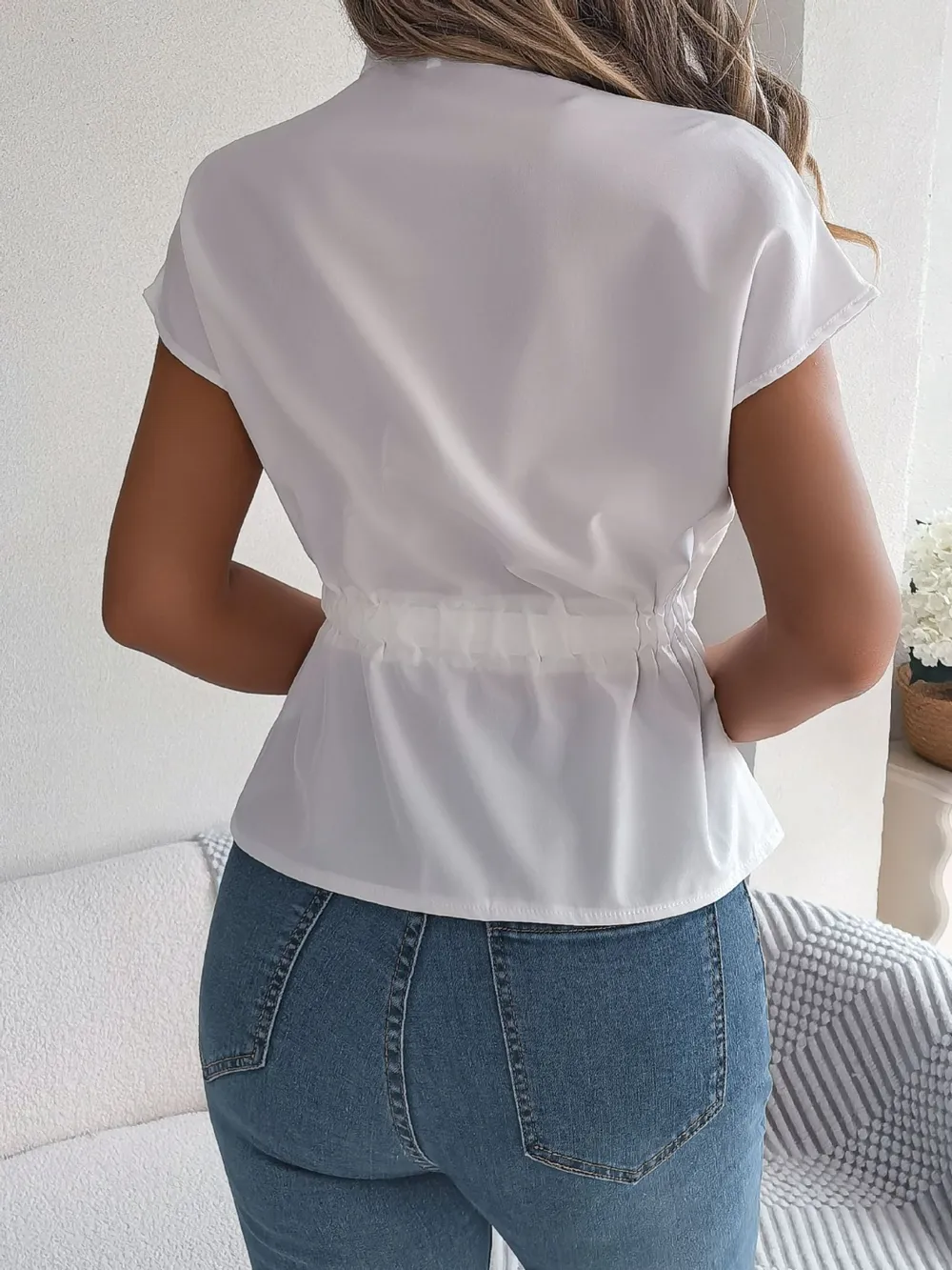 Notched Short Sleeve Blouse, image 6