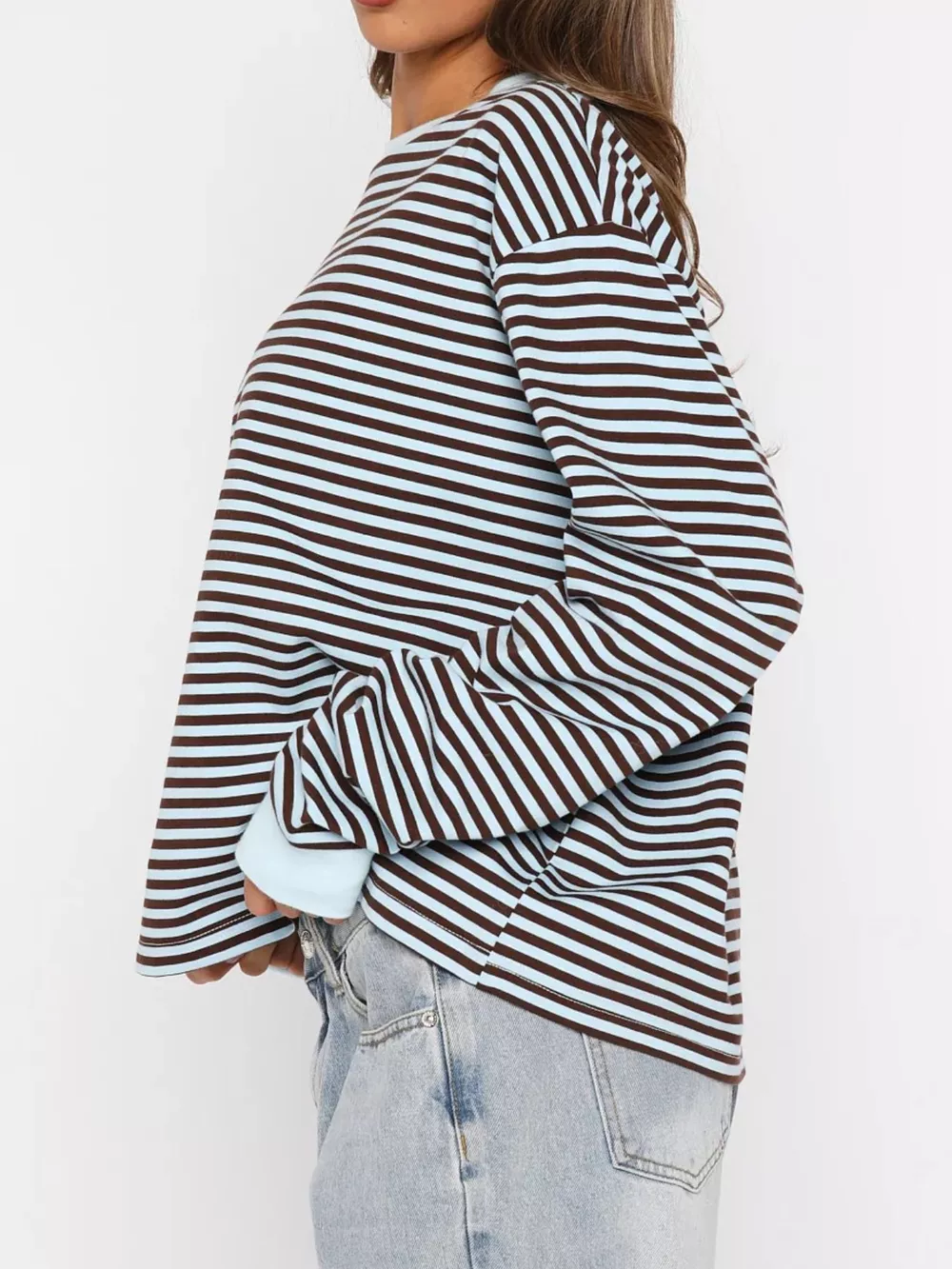 Striped Oversized Round Neck Sweatshirt, image 10