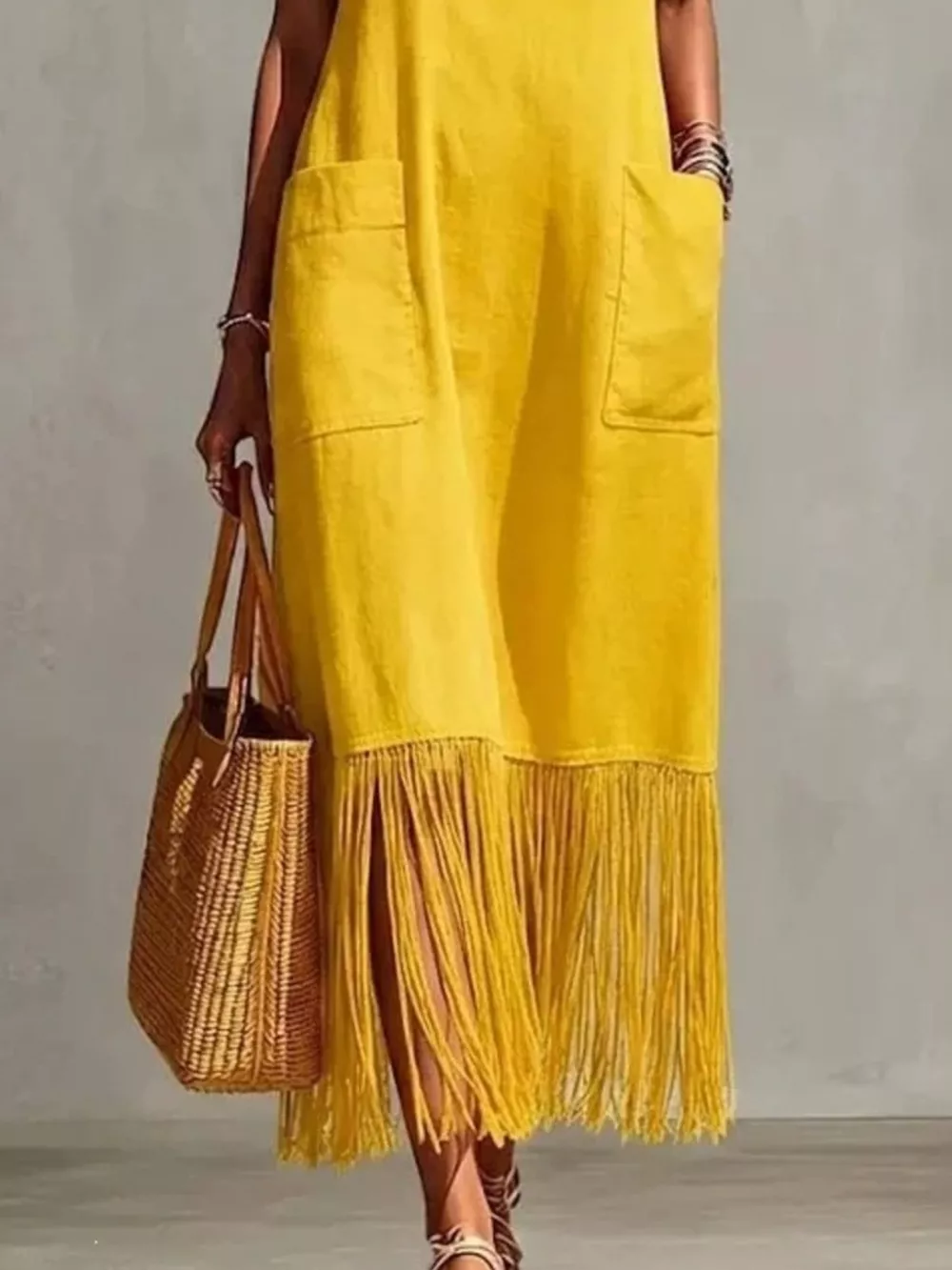 Full Size Fringe V-Neck Spaghetti Strap Dress Plus Size, image 10