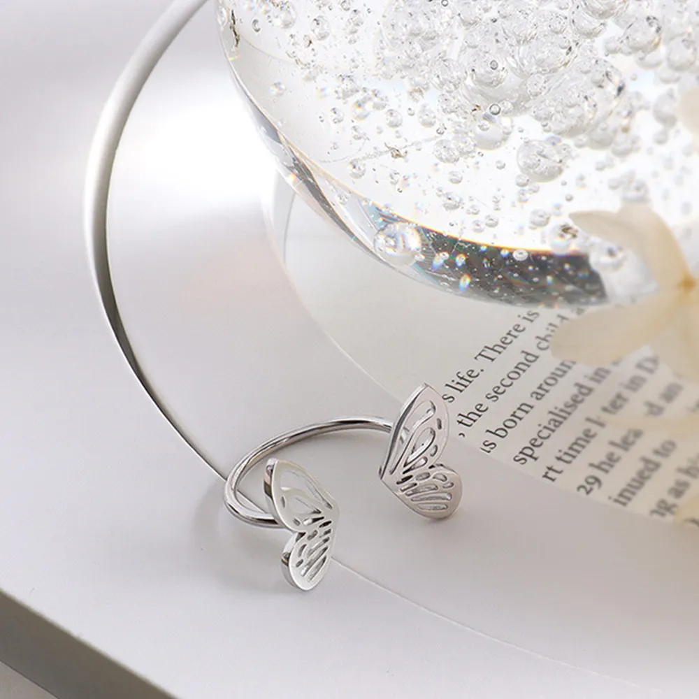Titanium Steel Butterfly Open Ring, image 4