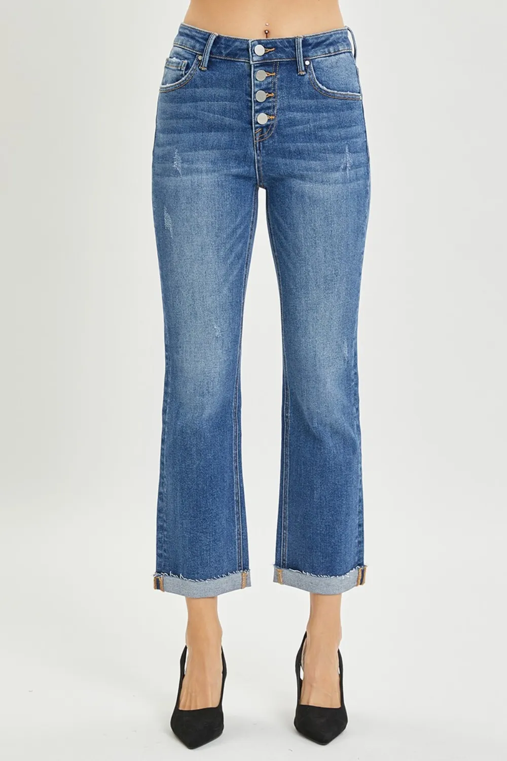 Full Size Button Fly Cropped Bootcut Jeans, image 4