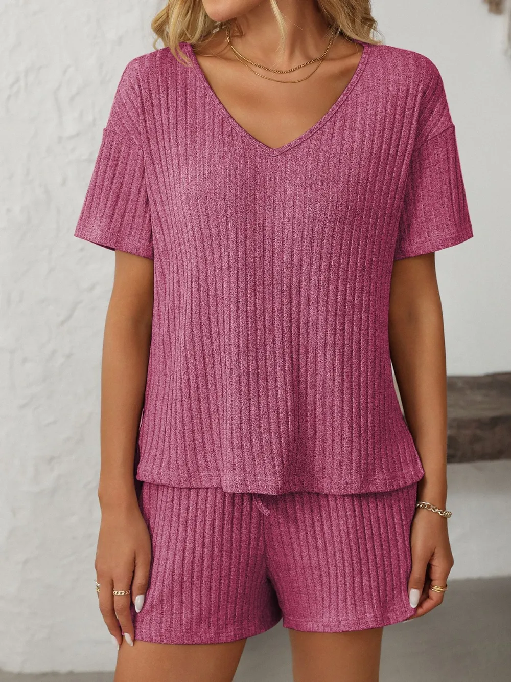 V-Neck Short Sleeve Top and Shorts Set, image 15