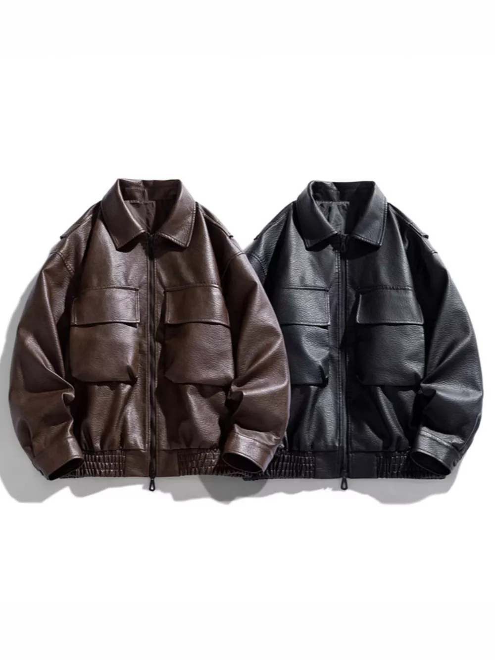Men's Plus Size Urban Style Faux Leather Bomber Jacket, image 5