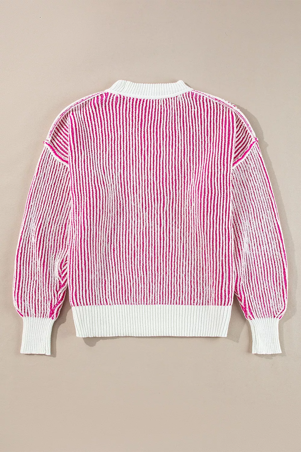 Striped Textured Knit Contrast Edge Loose Sweater, image 6