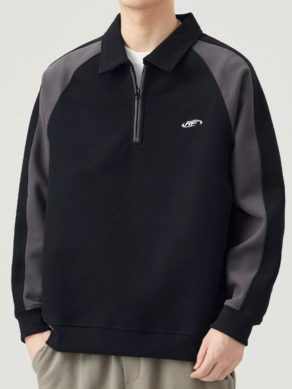 Men's Plus Size Two-Tone Raglan Sleeve Quarter Zip Sweatshirt, image 5