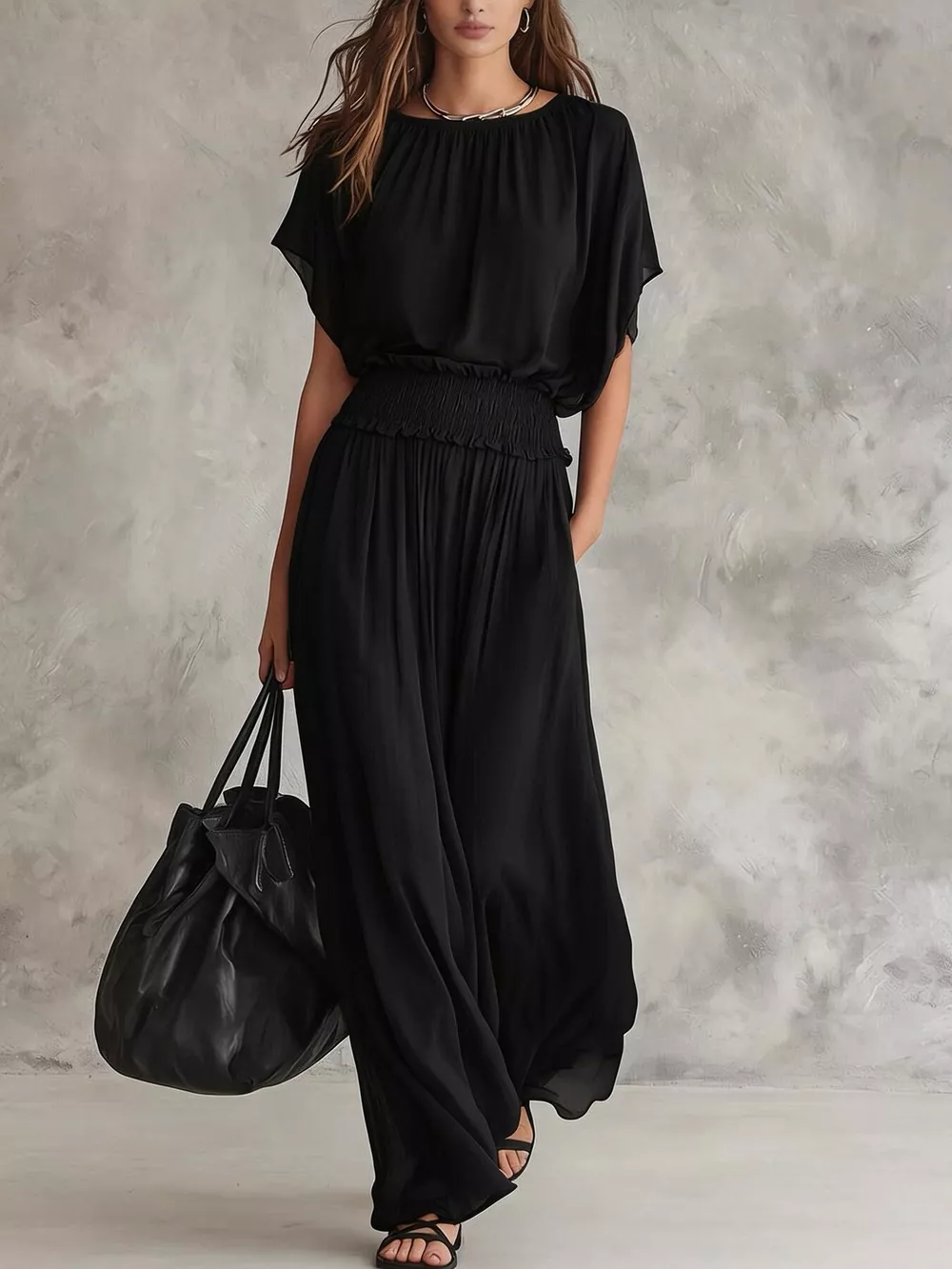 Chiffon Maxi Dress with Smocked Waist, image 10