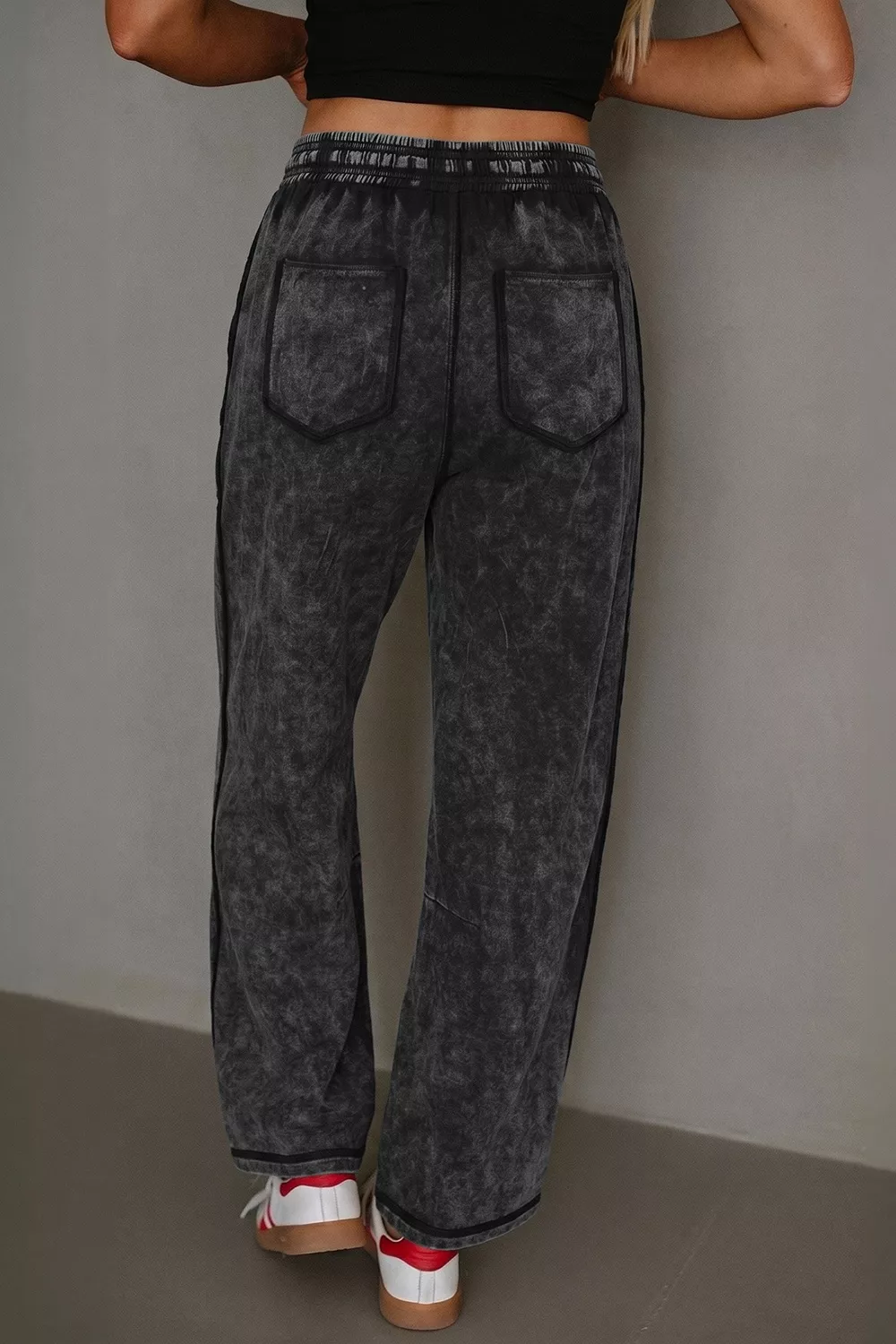 Mineral Wash Raw Seam Drawstring Elastic Waist Barrel Pants, image 2