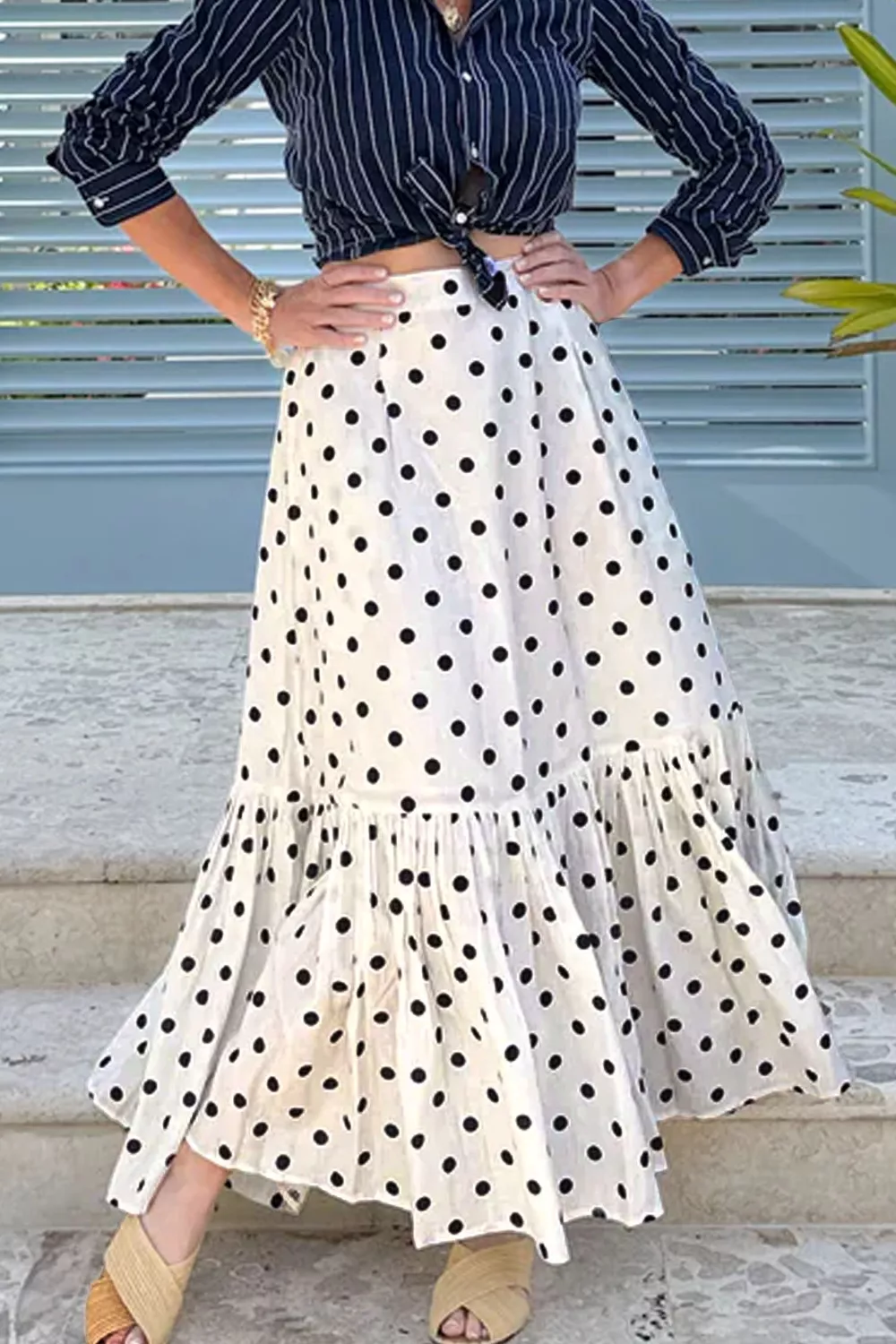 Polka Dot Ruffled Slit Maxi Skirt, image 10