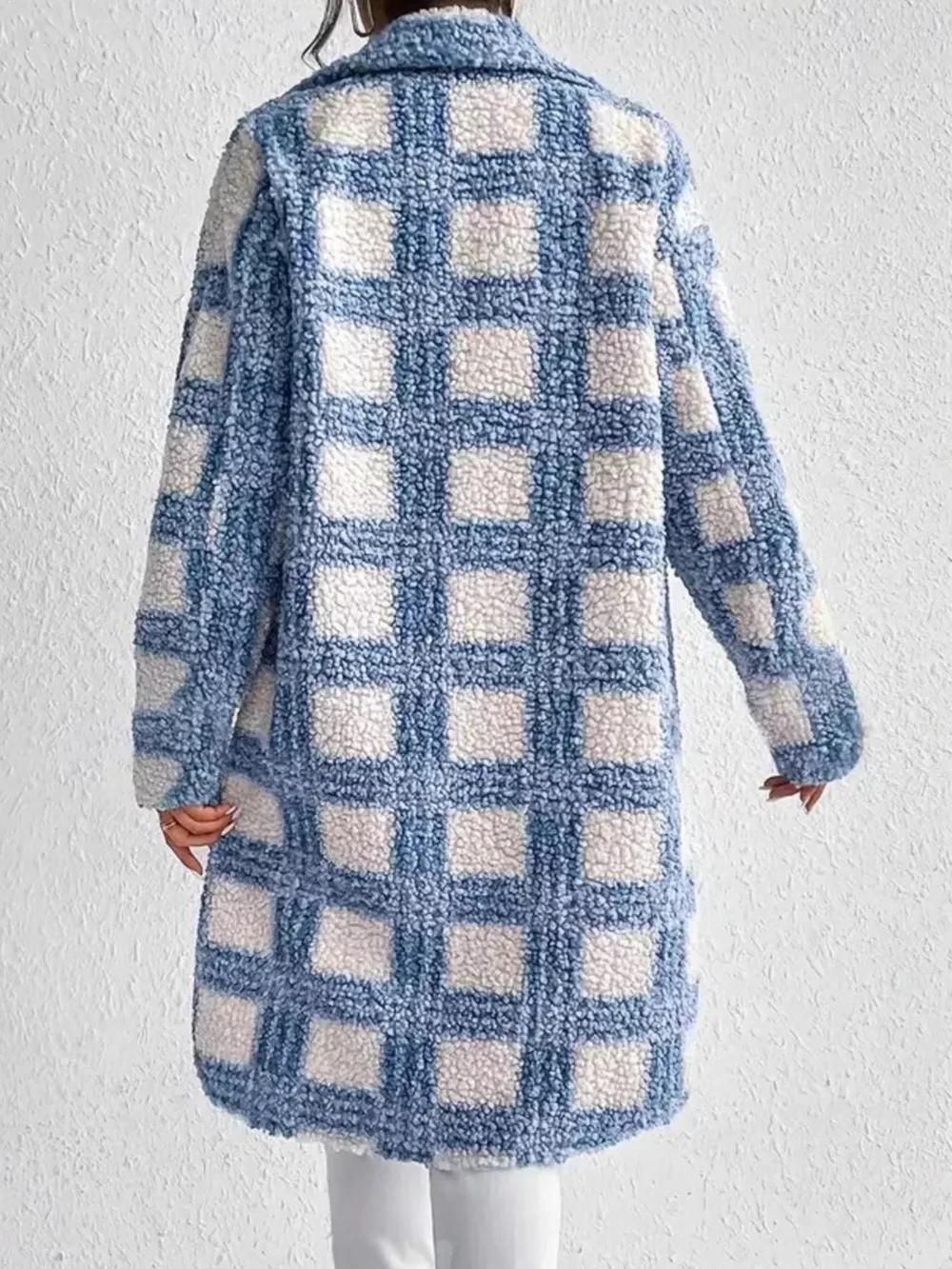 Plaid Button Up Long Sleeve Fleece Coat, image 4