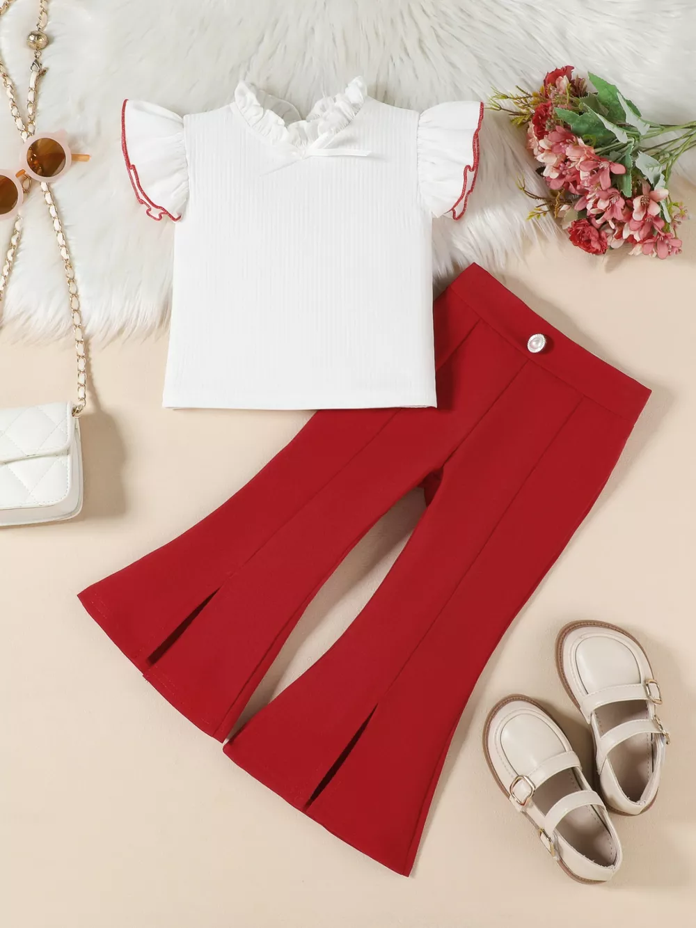Children's Ruffle Trim Top and Flare Leg Pants Set, image 7