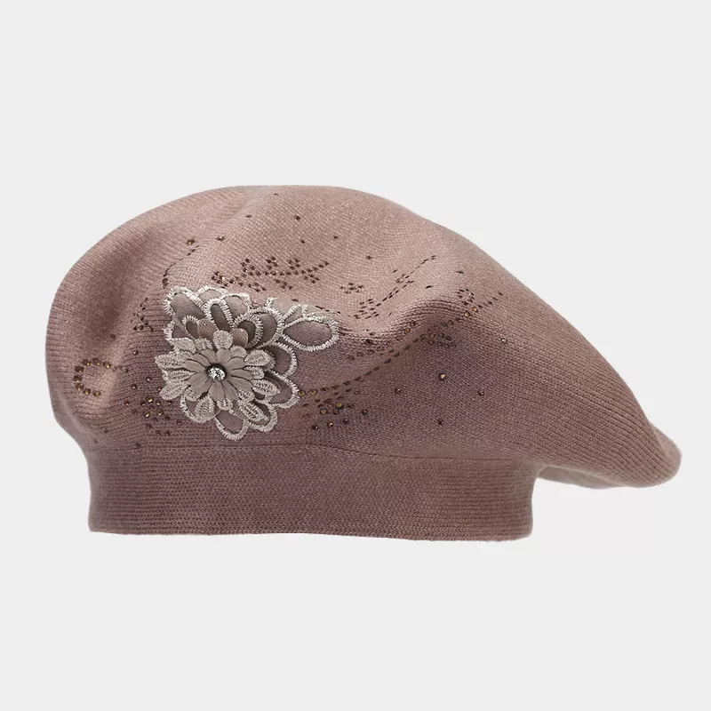 Flower Rhinestone Beret Hat, image 3