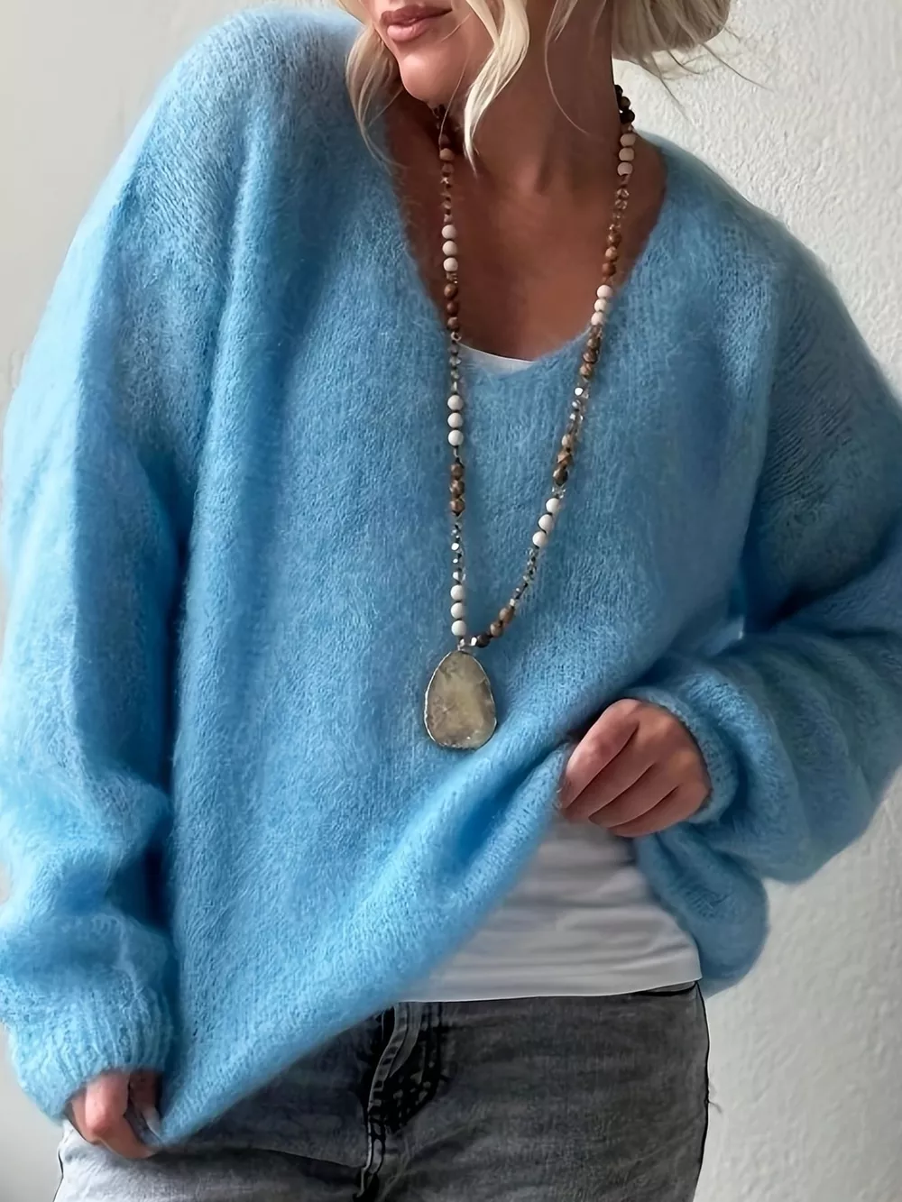 V-Neck Dropped Shoulder Sweater, image 7