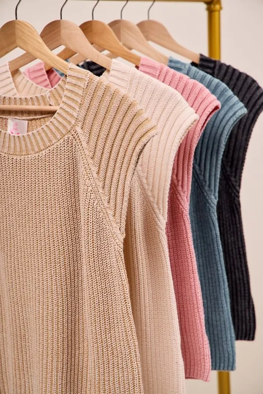 Mineral Washed Raglan Sleeveless Sweater Top, image 4