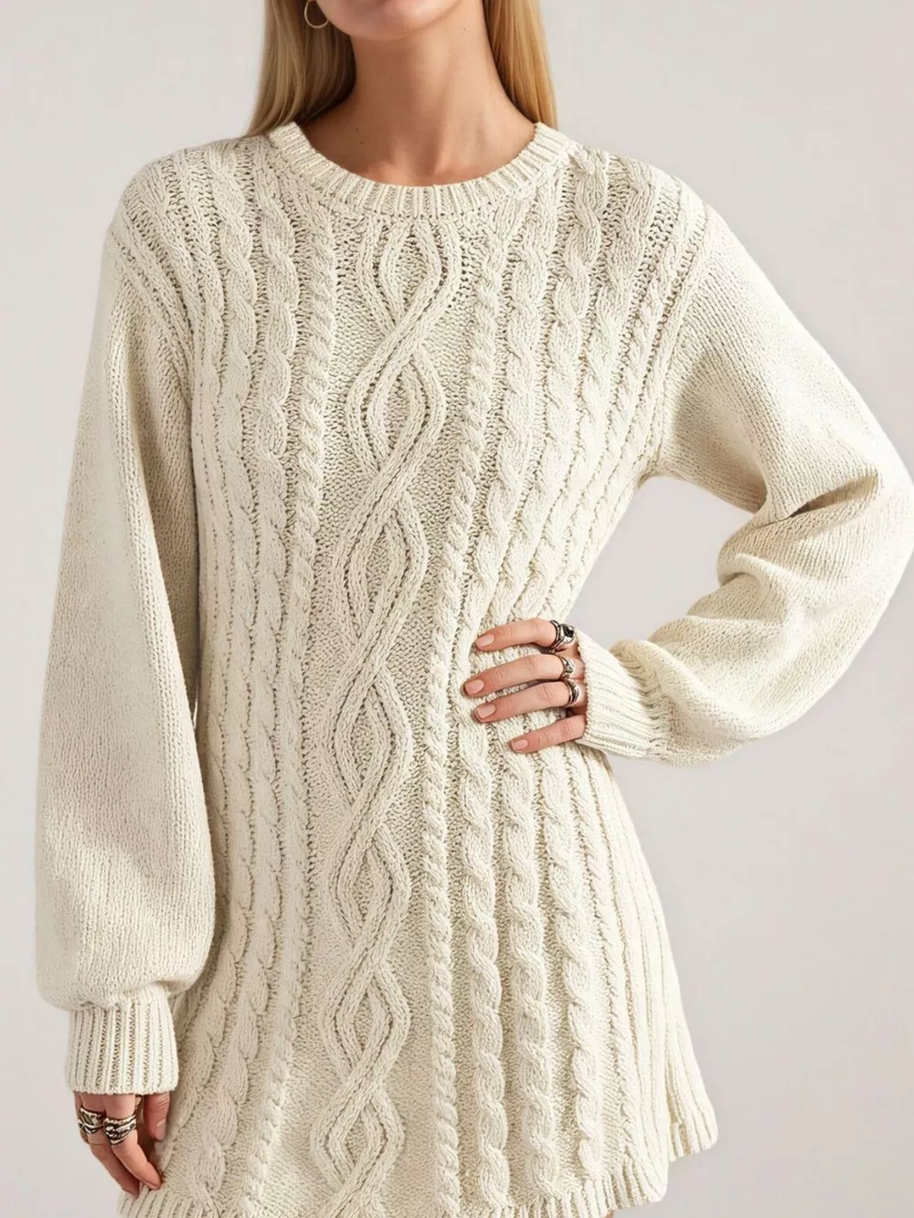 Cable Knit Sweater Mini Dress, image 3