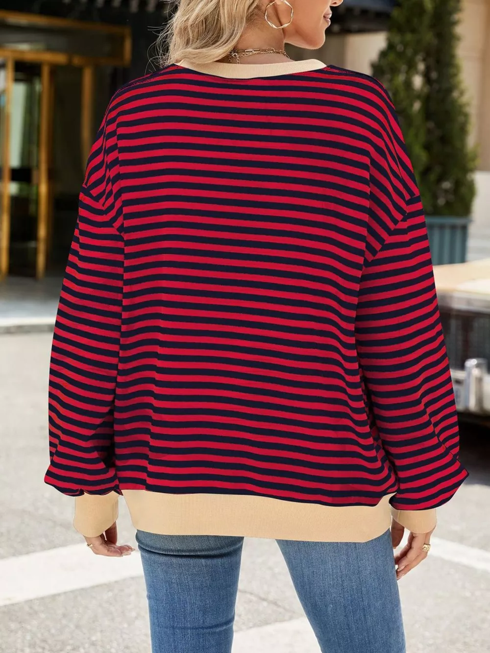 Striped Crew Neck Long Sleeve Sweatshirt, image 22