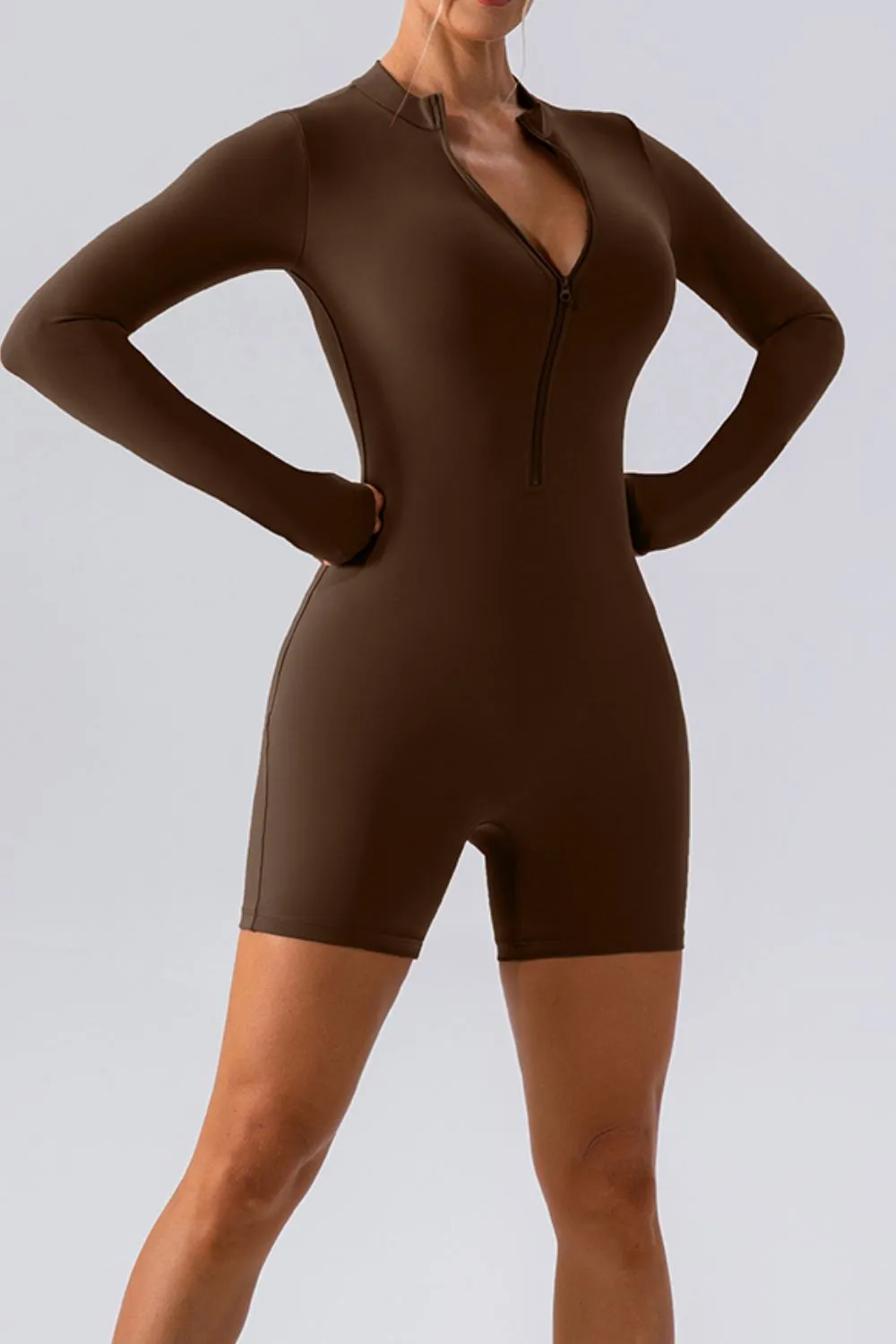 Half Zip Long Sleeve Active Romper, image 6