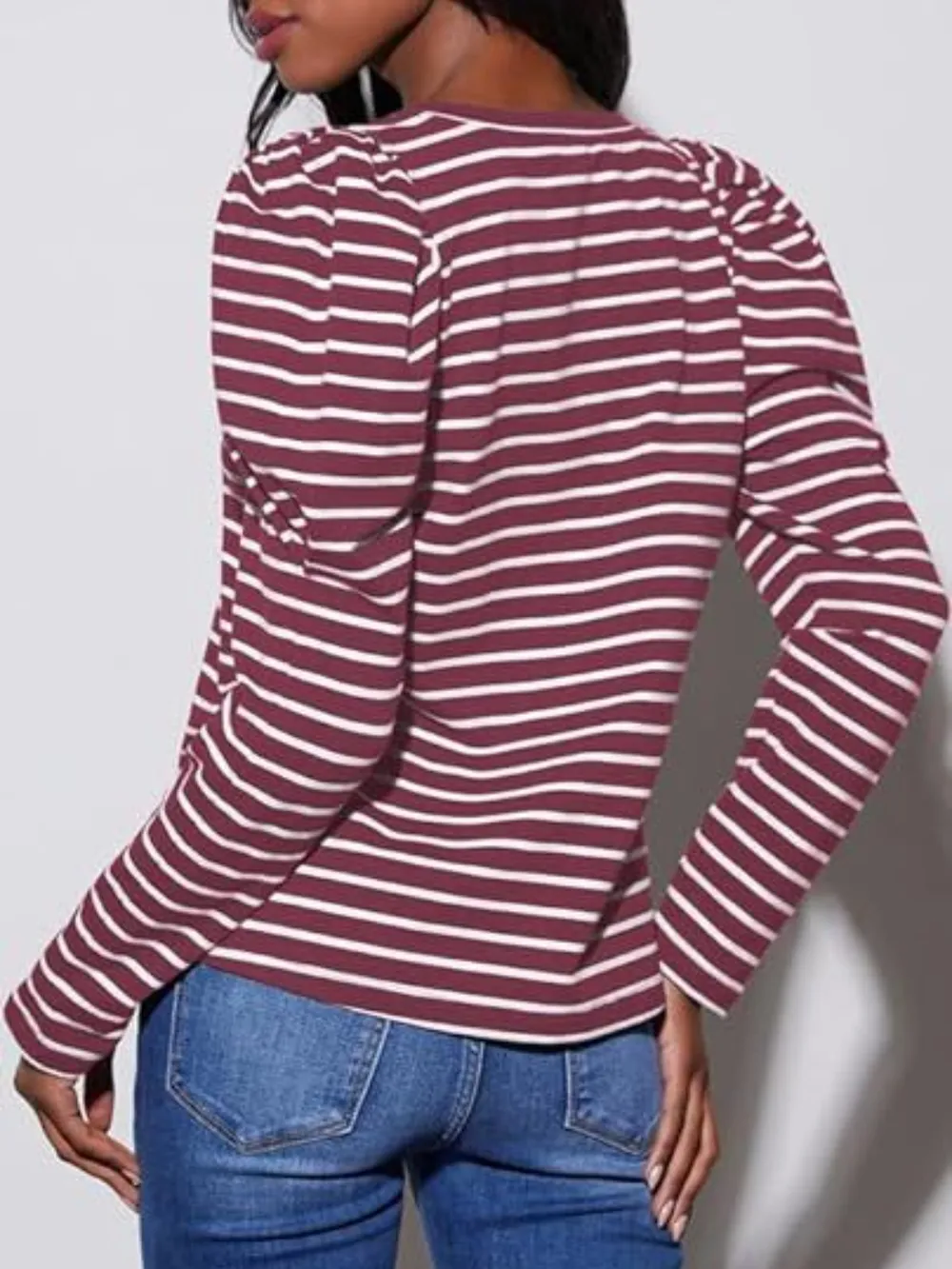 Striped Round Neck Long Sleeve T-Shirt, image 27