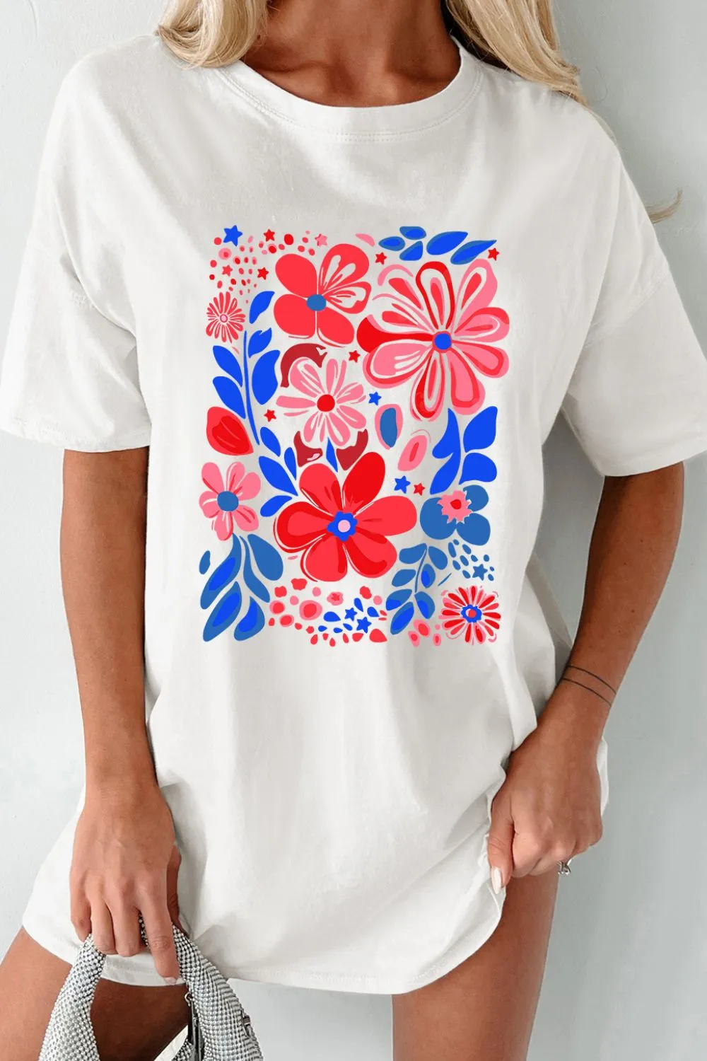 Flower Graphic Round Neck Short Sleeve T-Shirt, image 3