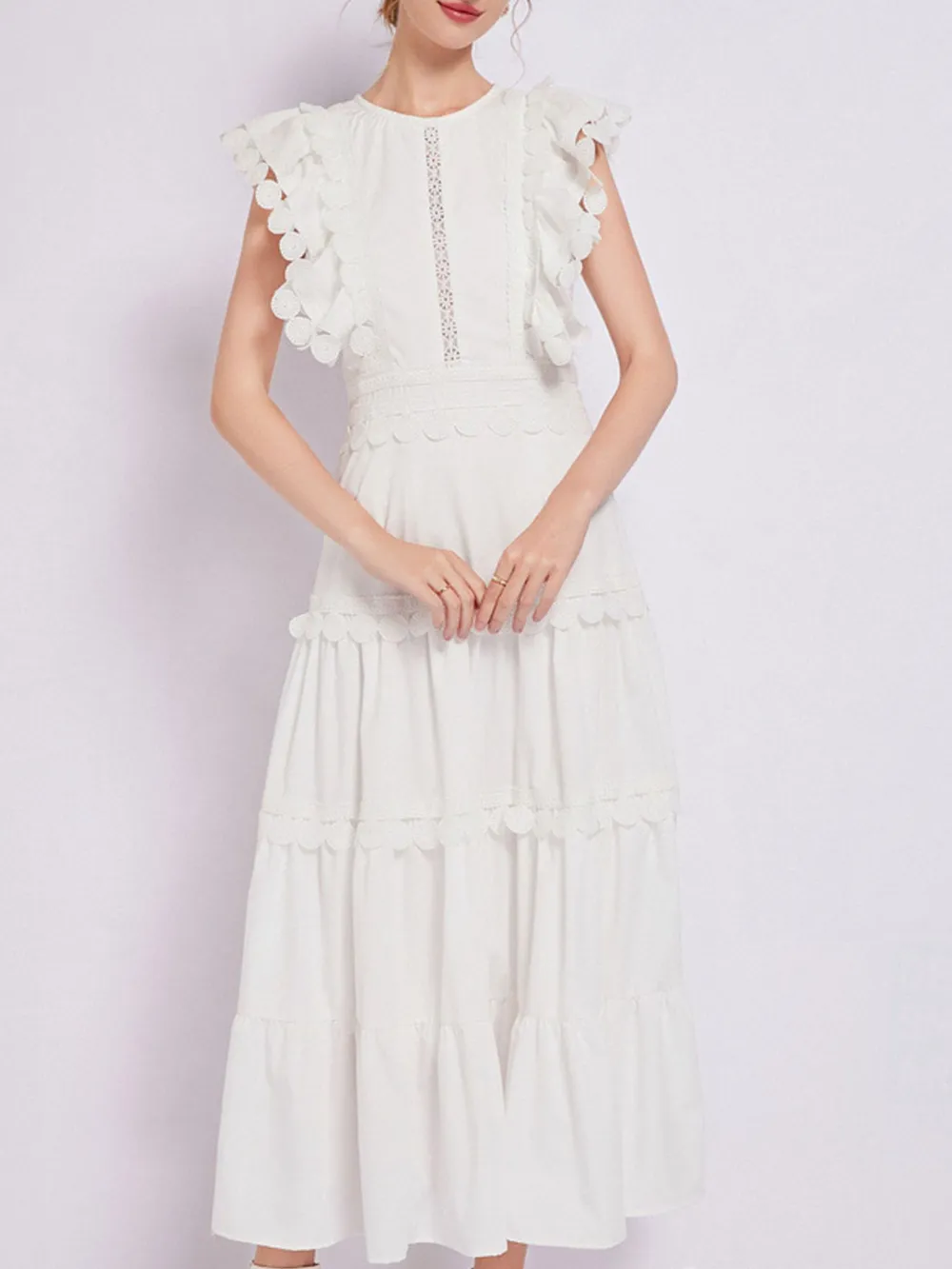 Sleeveless Ruffled Tiered Dress with Embroidered Trim, image 11